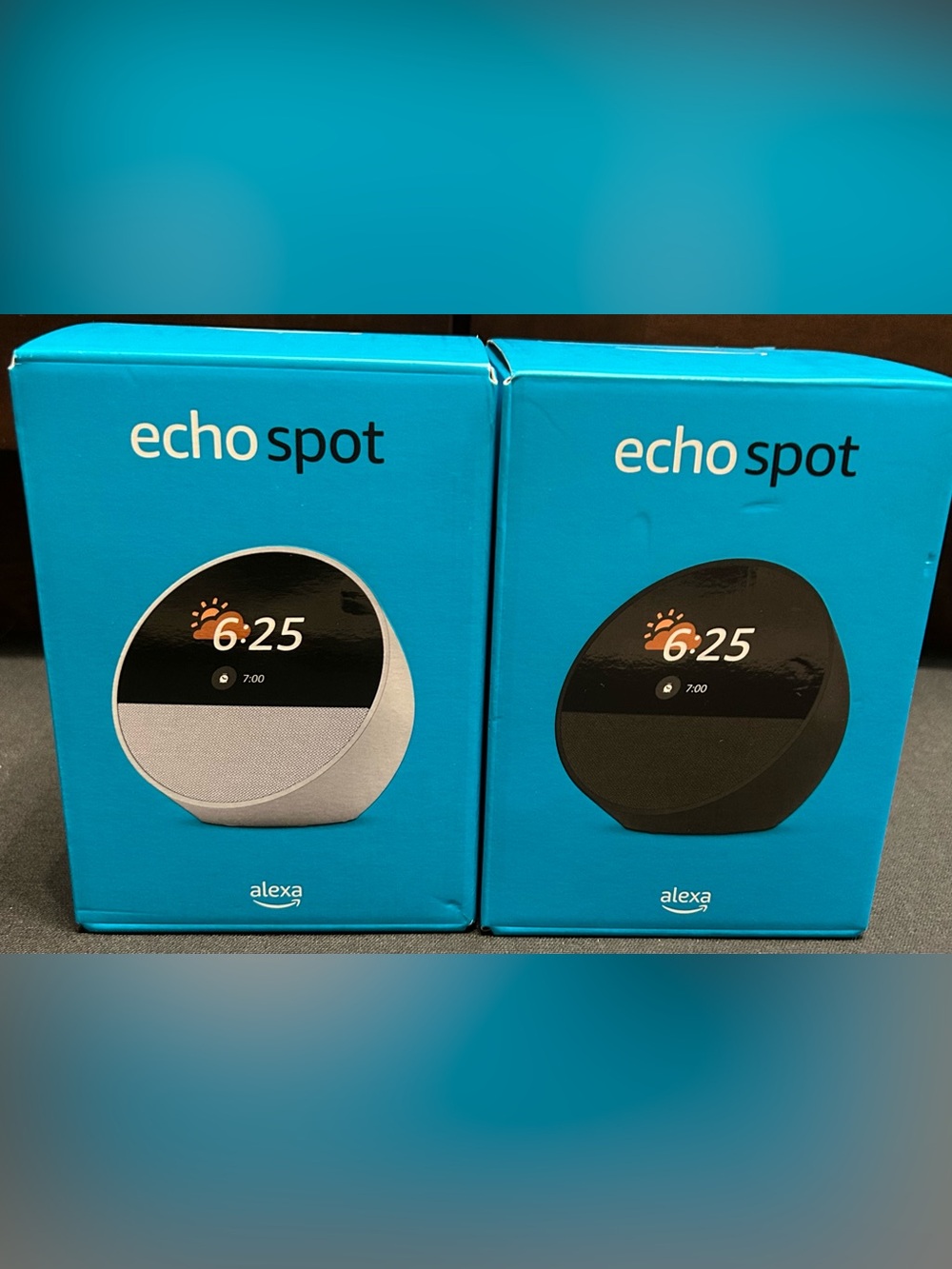 Amazon Alexa “Echo Spot” Smart Touch Alarm Clock & Speaker (B/W - SET OF 2)